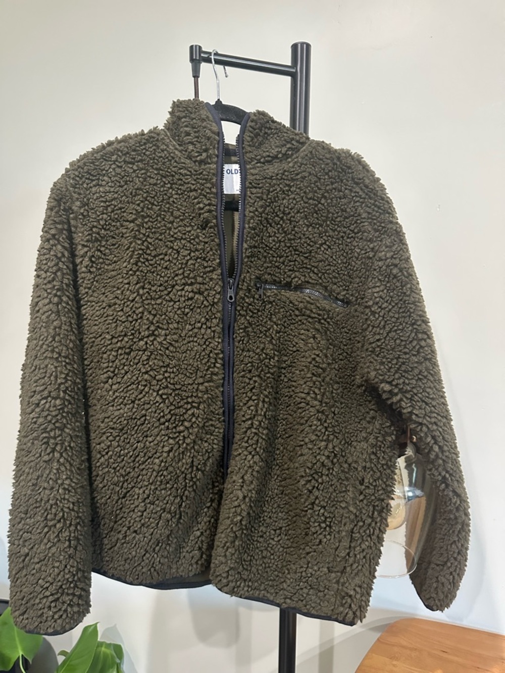 Old Navy Olive Green Sherpa Zip-Up Sweater